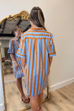 Social Stripes Short Sleeve Dress Brown Blue