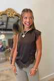 Sleeveless Mixed Lace Top Brown