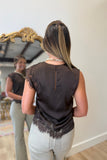 Sleeveless Mixed Lace Top Brown