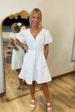 Clean Slate Puff Sleeve Dress White