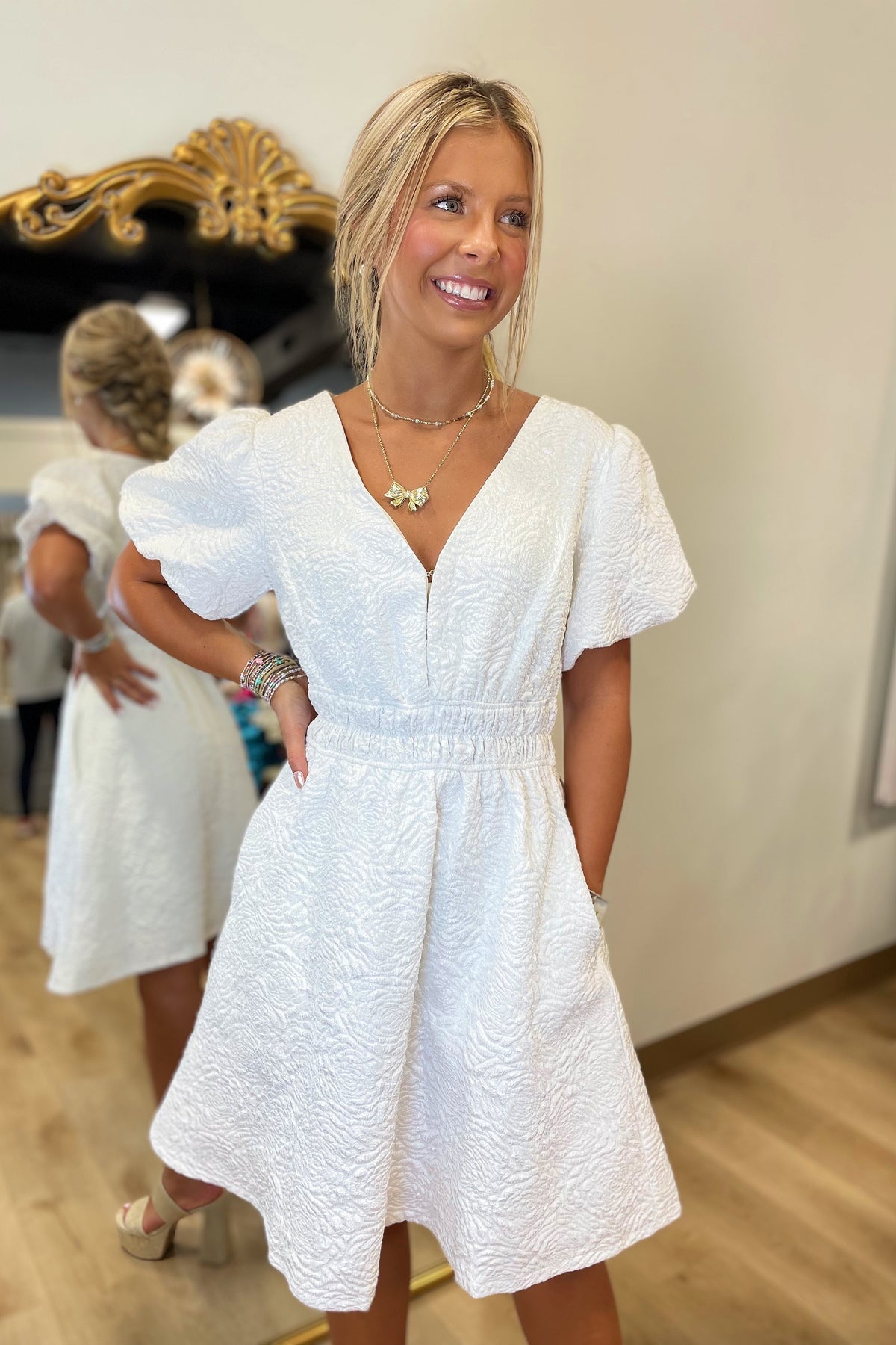 Clean Slate Puff Sleeve Dress White
