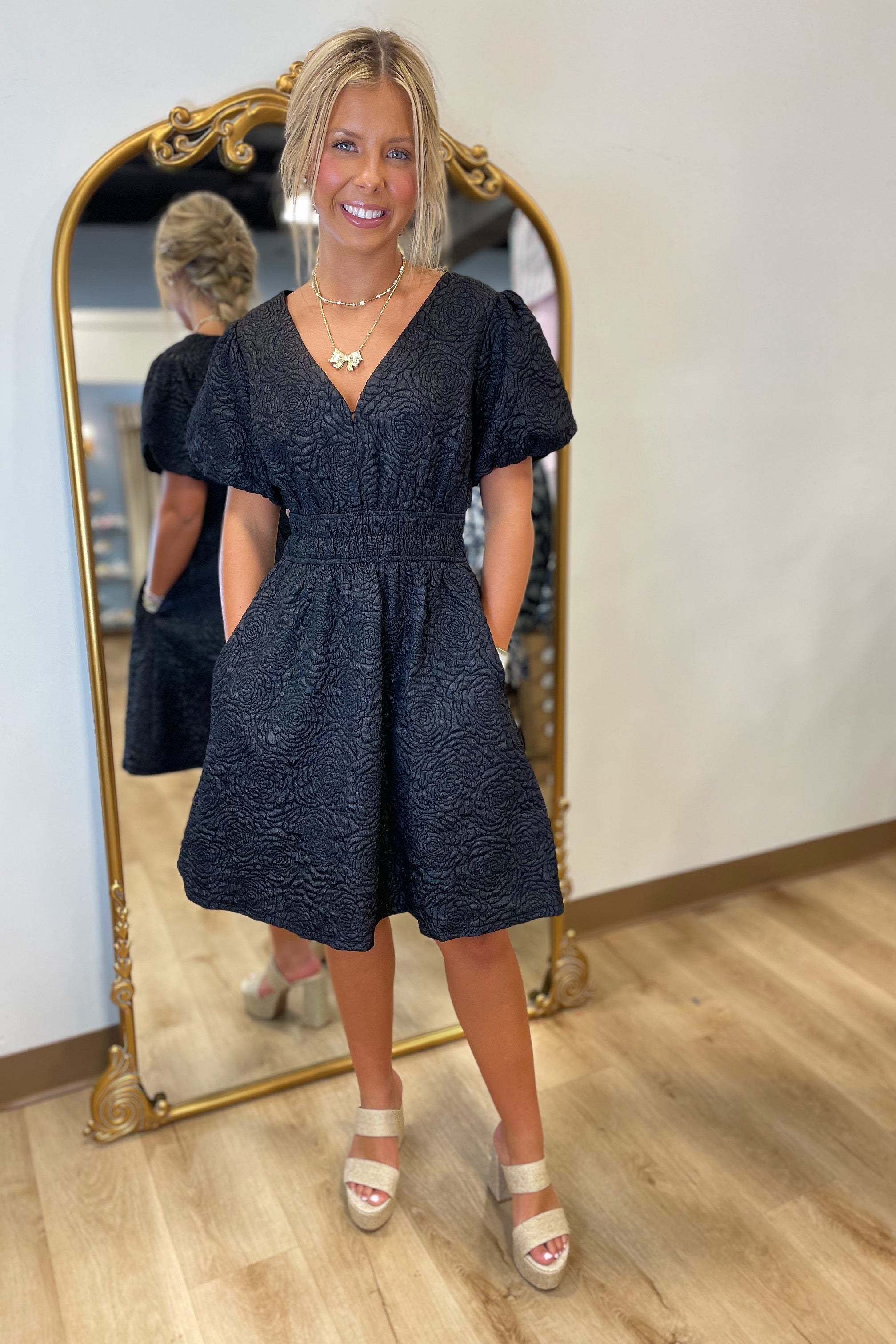 Clean Slate Puff Sleeve Dress Black
