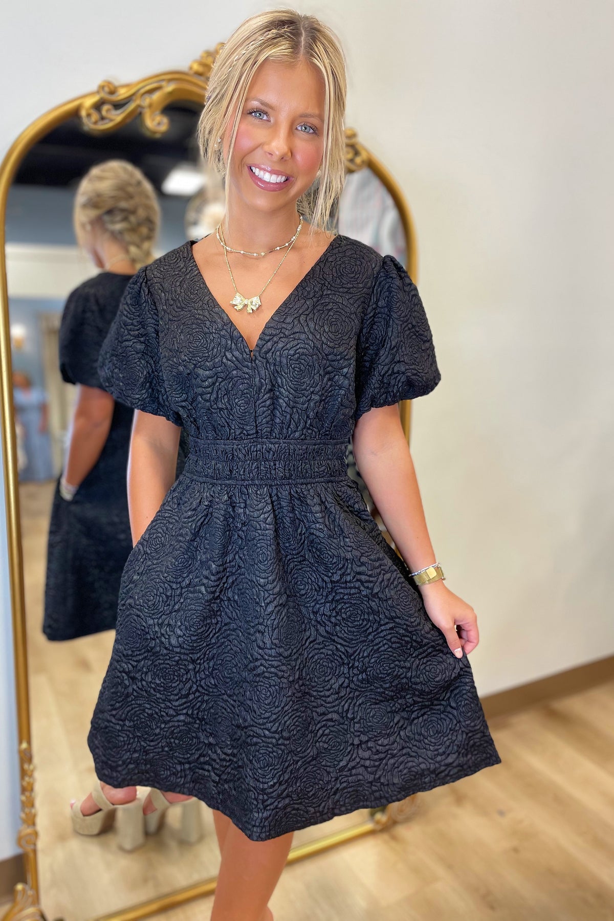 Clean Slate Puff Sleeve Dress Black
