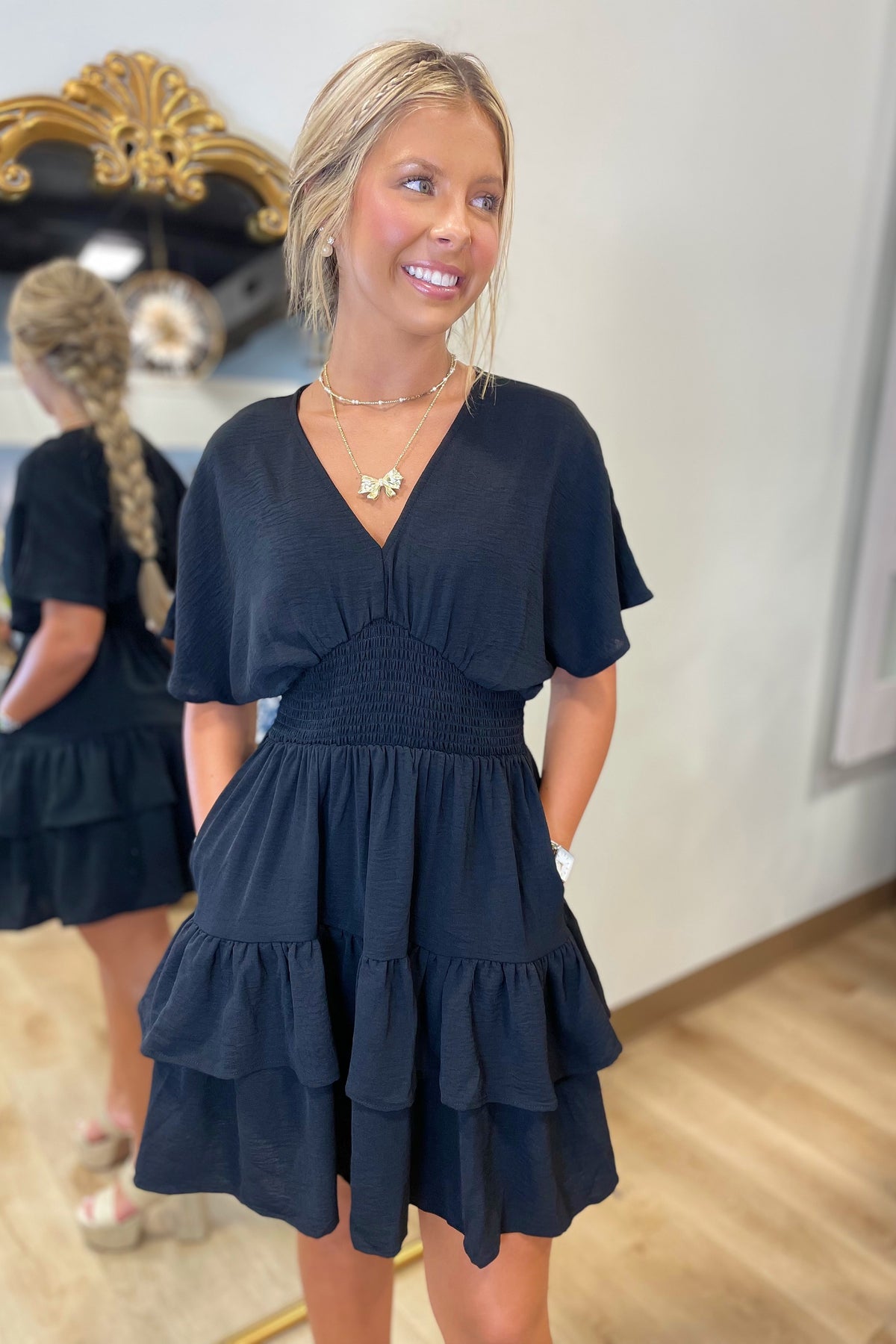 Simply Yours V Neck Dress Black