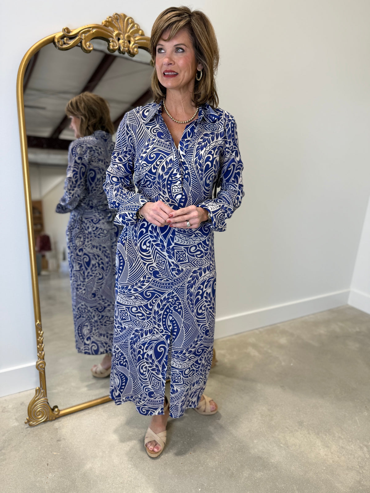 APNY Half Placket Maxi Dress Navy