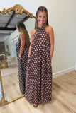 Chloe Polka Dot Halter Dress Brown