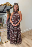 Chloe Polka Dot Halter Dress Brown
