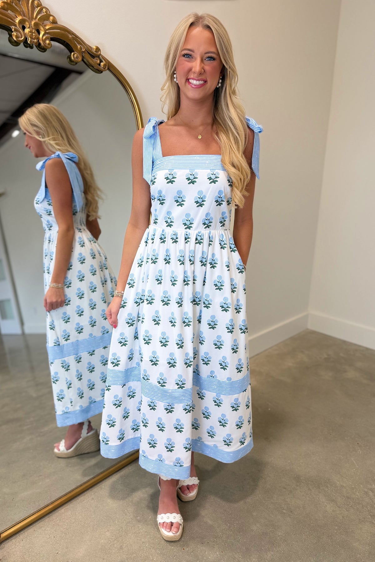 Pattern Perfection Floral Midi Dress Blue