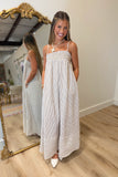 Natural Striped Smocked Maxi Dress