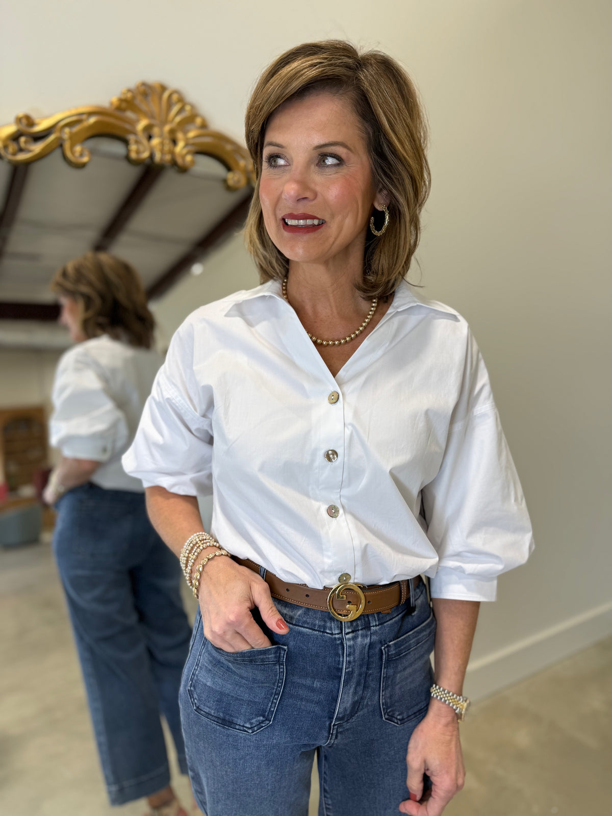 APNY Blouson Sleeve Blouse White