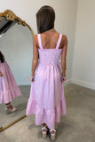 Diagonal Lace Gingham Midi Dress Pink