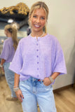Boxy Buttoned Knit Cardigan Lavender