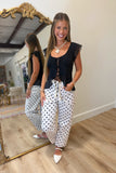 Jess Polka Dot Drawstring Barrel Jeans Cream