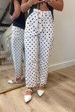 Jess Polka Dot Drawstring Barrel Jeans Cream