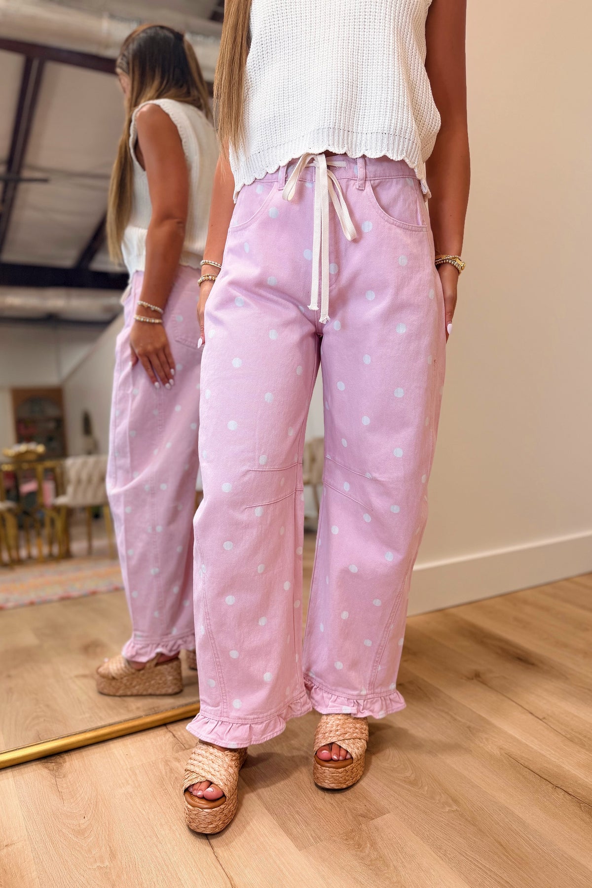 Annie Polka Dot Barrel Jeans Pink