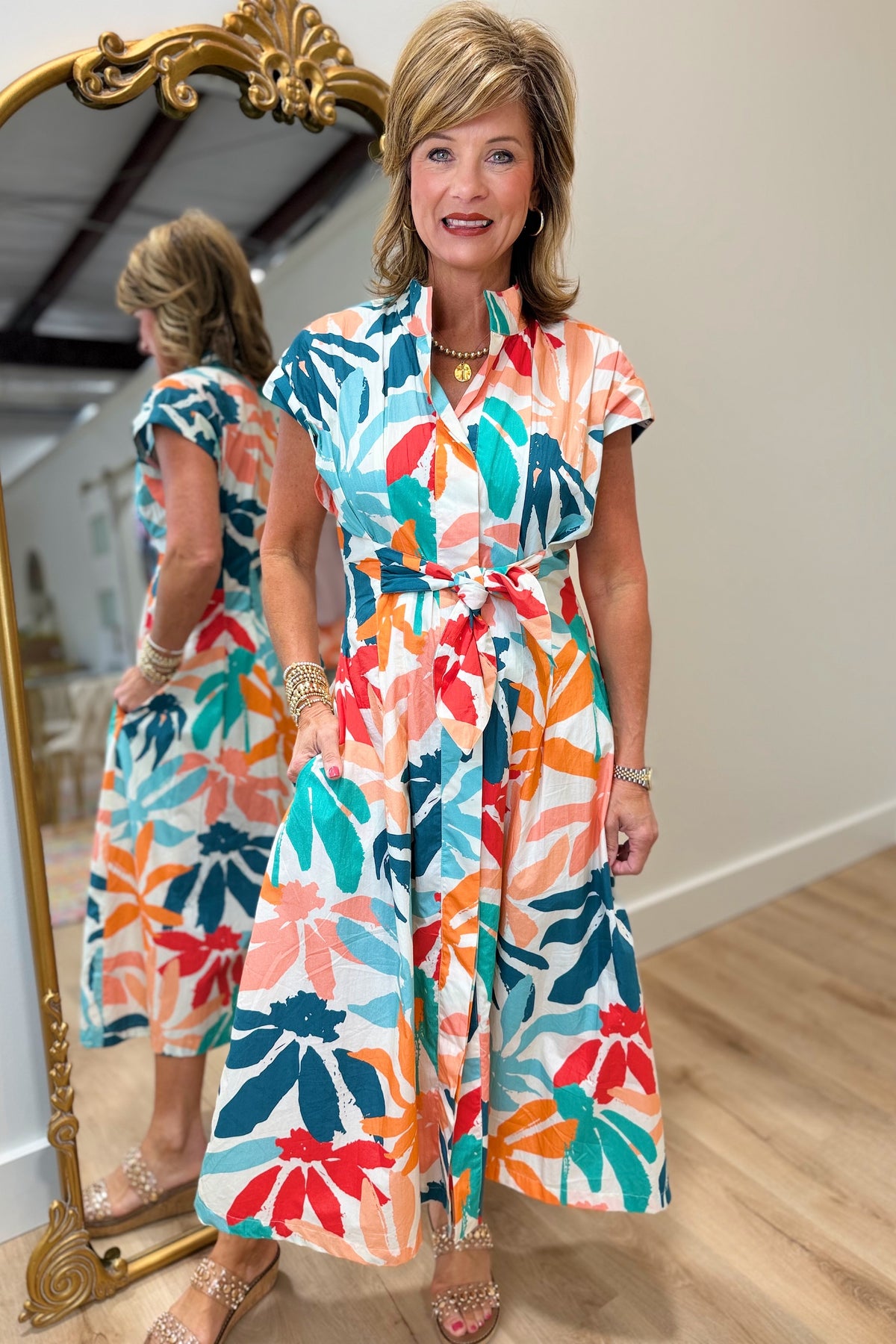 APNY Tie Front Dress Coral