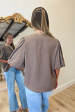 Adored Pleated Bubble Sleeve Blouse Brown
