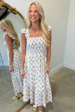 Simple Smocked Floral Dress Pink