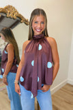 Delaney Polka Dot Halter Neck Top Brown