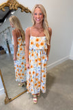Sunset Skies Floral Tie Midi Dress