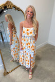 Sunset Skies Floral Tie Midi Dress
