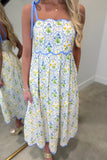 Golden Garden Shoulder Tie Scallop Dress