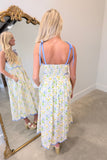 Golden Garden Shoulder Tie Scallop Dress