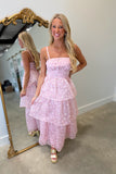 Floral Printed Organza Tiered Midi Dress
