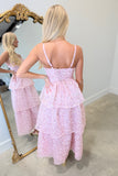 Floral Printed Organza Tiered Midi Dress