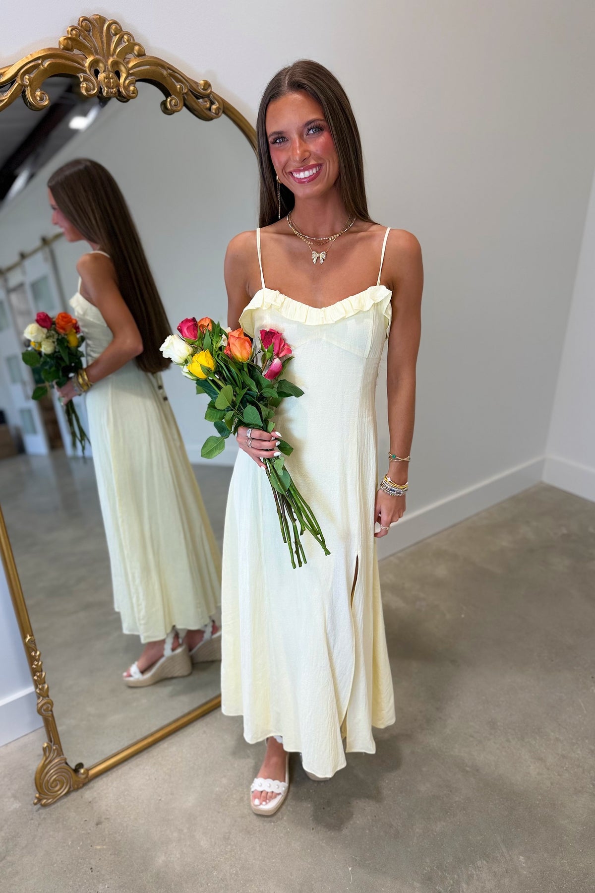 Lemon Luxe Linen Slit Dress