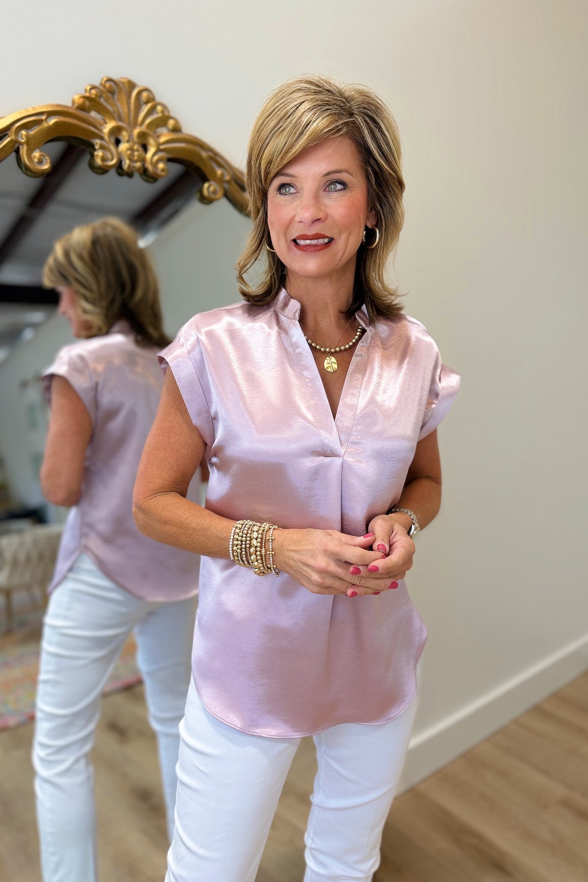 Golden Toast Satin Top Pink