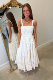 Fresh Picks Floral Smocked Midi Dress Cream