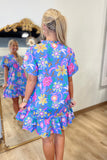 Faro Floral Mini Dress Blue