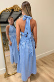 Gingham Celebration Halter Maxi Dress Blue