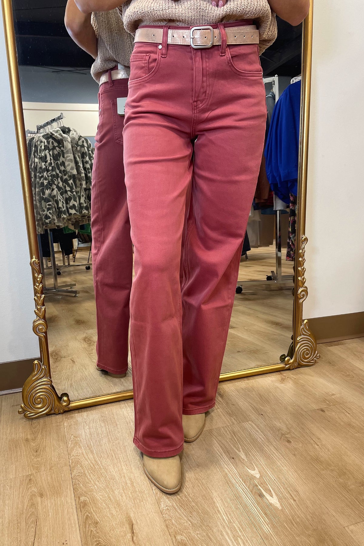Bayeas Flora High Rise Jean Straight Raspberry