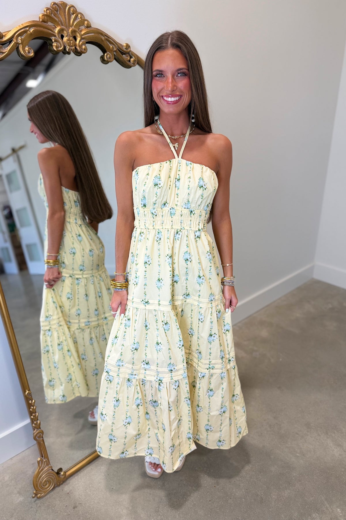 Garden of Grace Halter Midi Dress Yellow