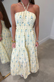 Garden of Grace Halter Midi Dress Yellow