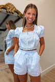 Eyelet Evening Short Set Blue