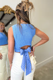 Turning Heads Polka Dot Bow Sweater Tank Blue