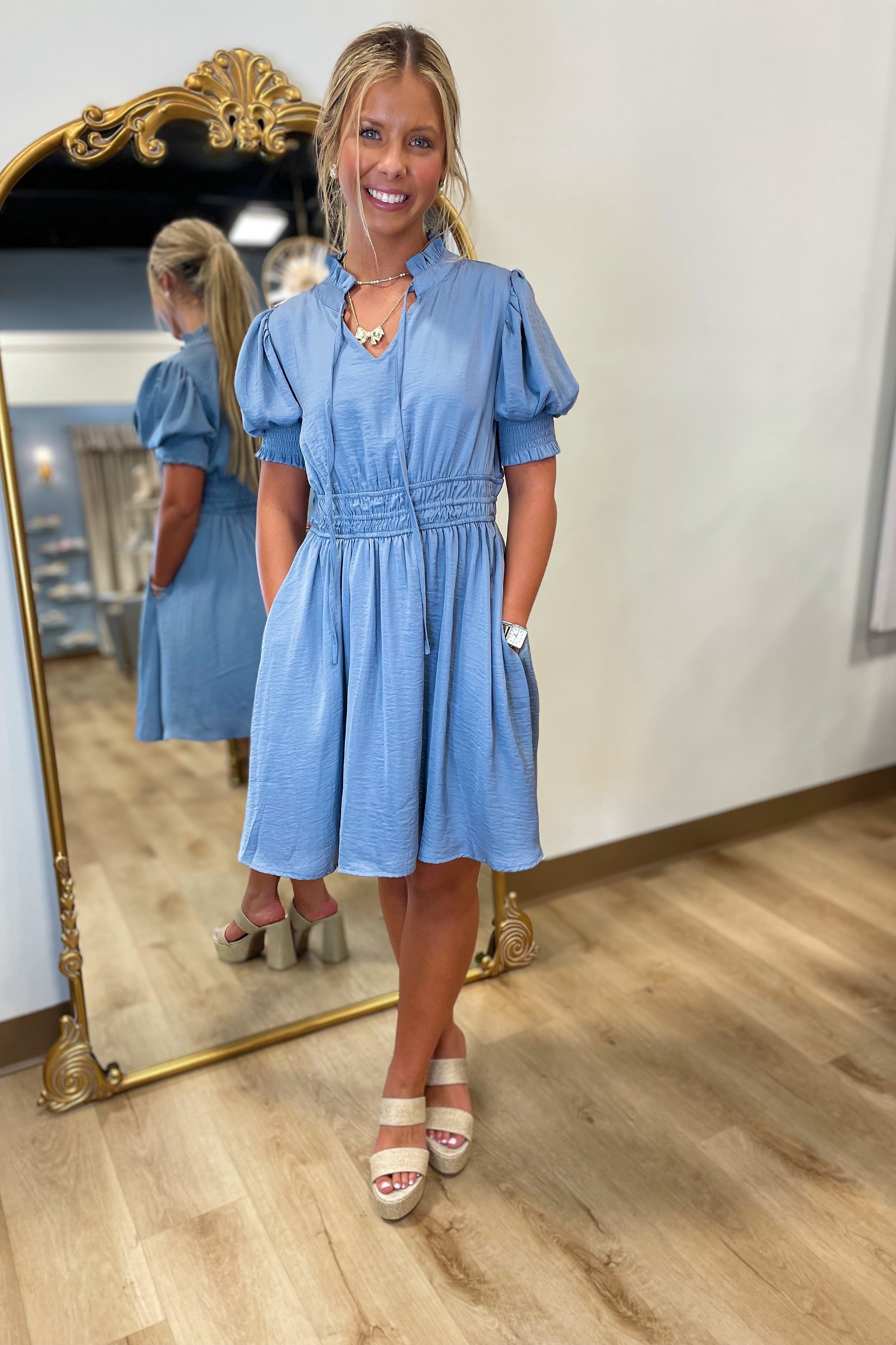 Lovely Flare Dress Dusty Blue