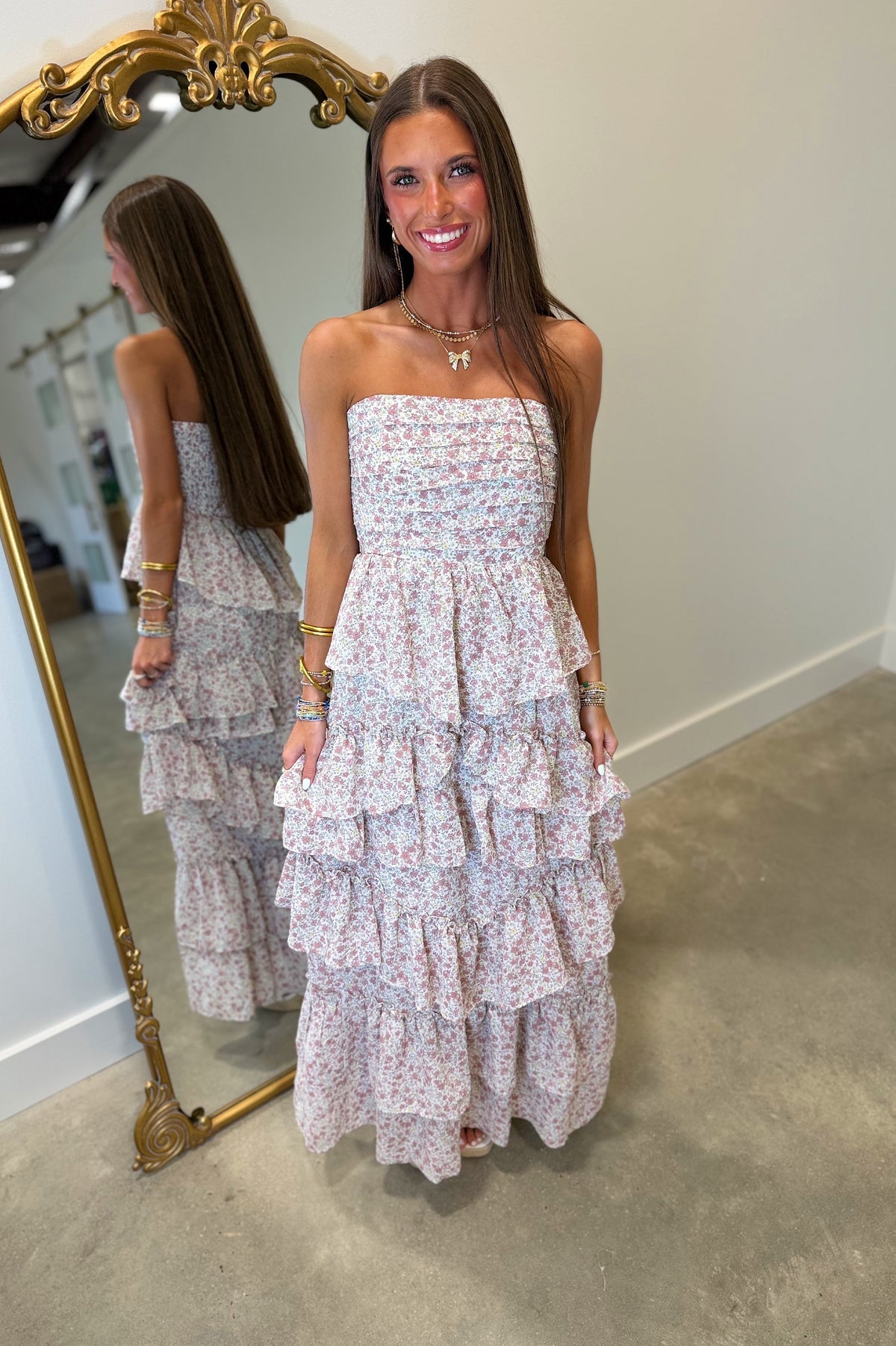Spring Daydream Strapless Midi Dress Mauve