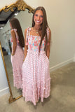 Tulips and Tassels Smocked Midi Dress Pink