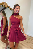 Boise One Shoulder Dress Burgundy