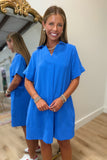 Golden Hour Collard Split Neck Dress Blue