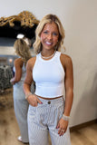 Ribbed High Neck Crop Top White