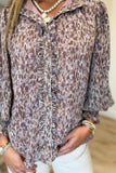Spotted in Style Ruffle Neck Top Brown