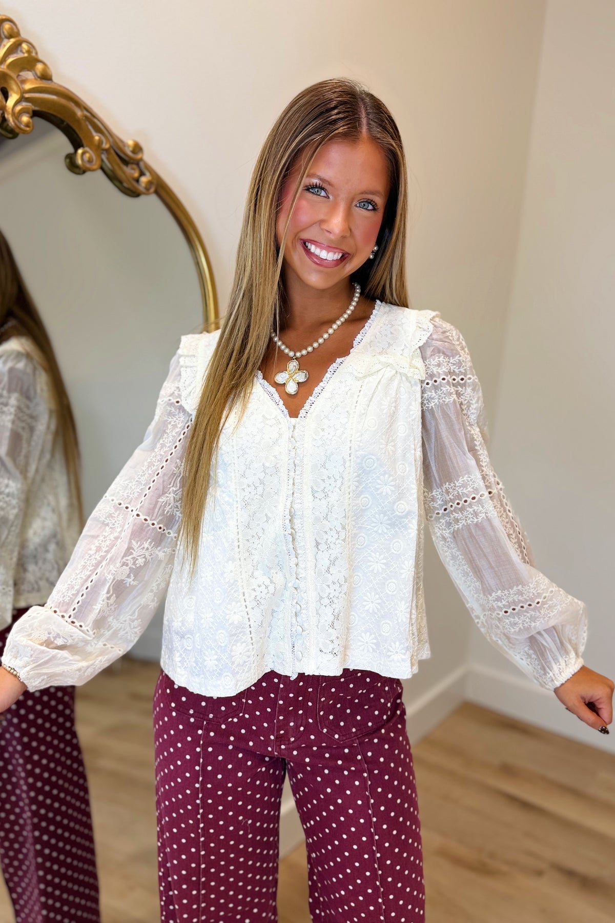 Delicate Embroidered Lace Blouse Cream