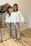 Embroidered Balloon Sleeve Top Cream