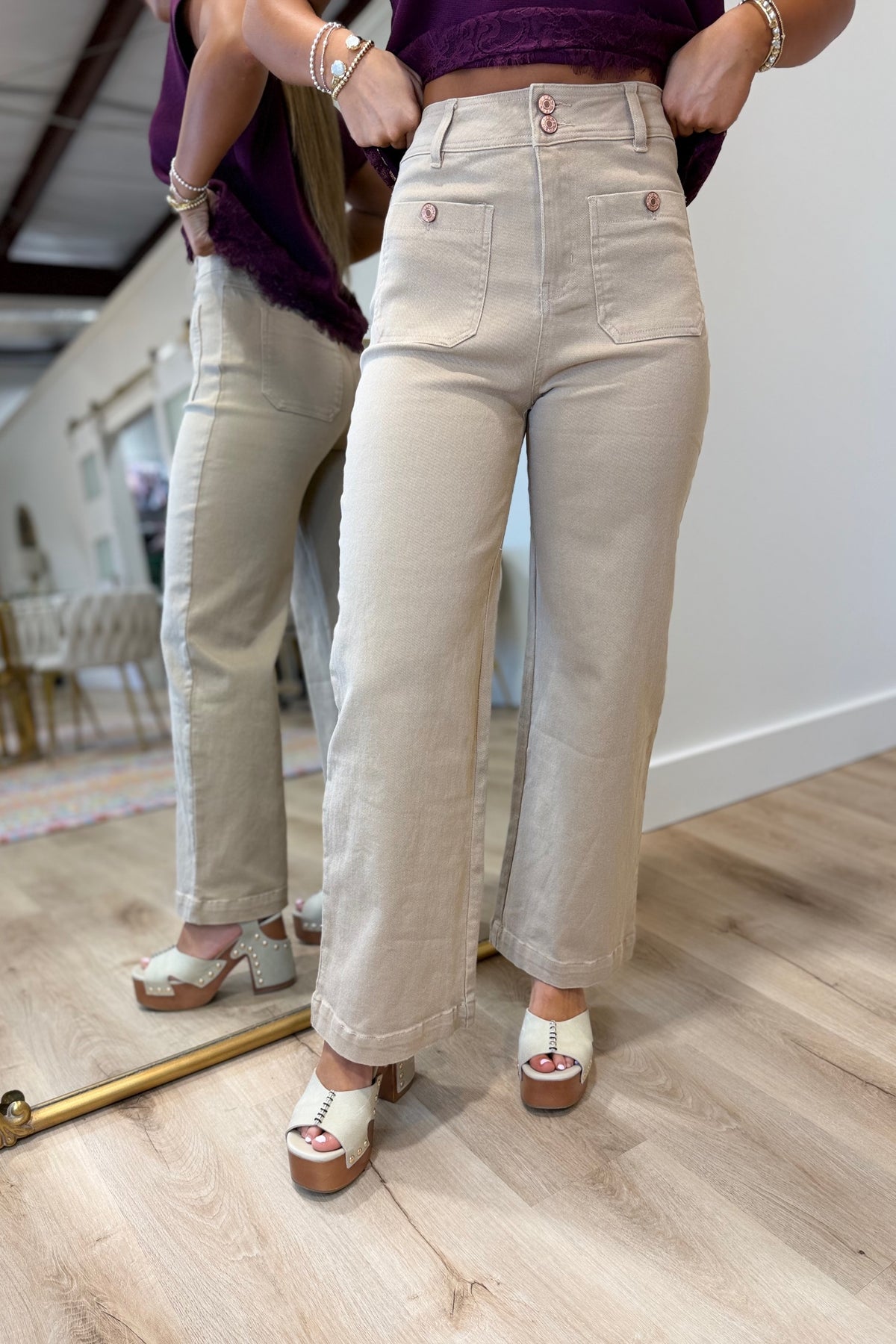 Figure Flattery Button Pants Camel