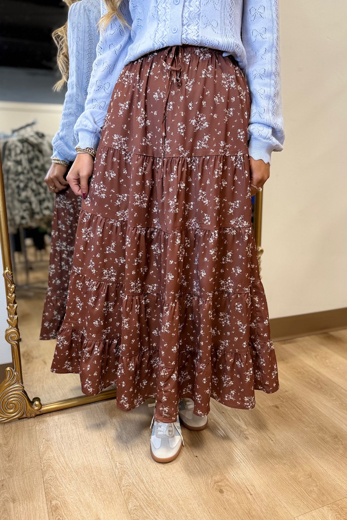 Fields of Floral Tiered Maxi Skirt Brown